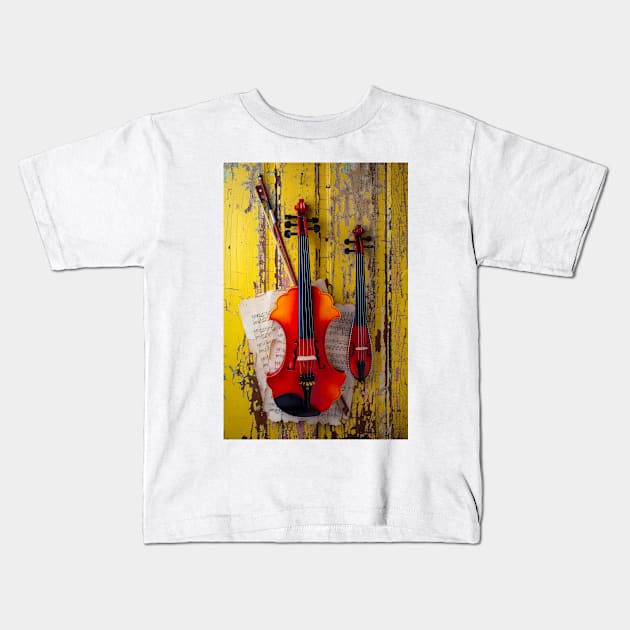 Baroque And Pocket Violin Hanging On Wall Kids T-Shirt by photogarry